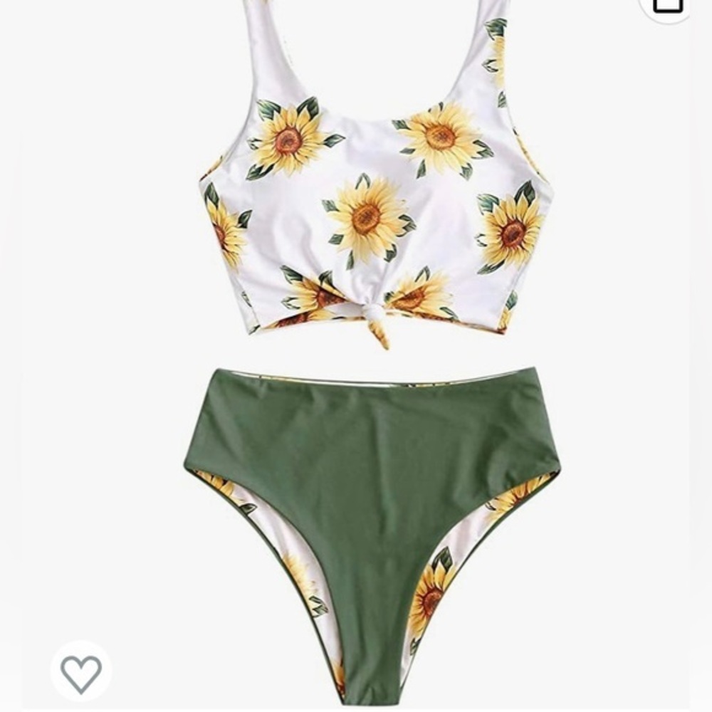 Women's Knot Front Scoop Neck Bikini, High Cut Thigh, Sunflower, Sz Small